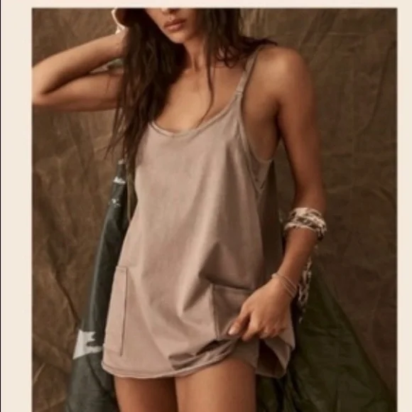 *Flaws* NEW Free People Movement Hot Shot Mini Dress in Khaki - Picture 3 of 8